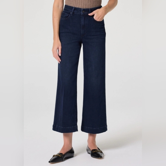 PAIGE Denim - Paige Anessa Wide Leg High Rise Cropped Pleated Jeans